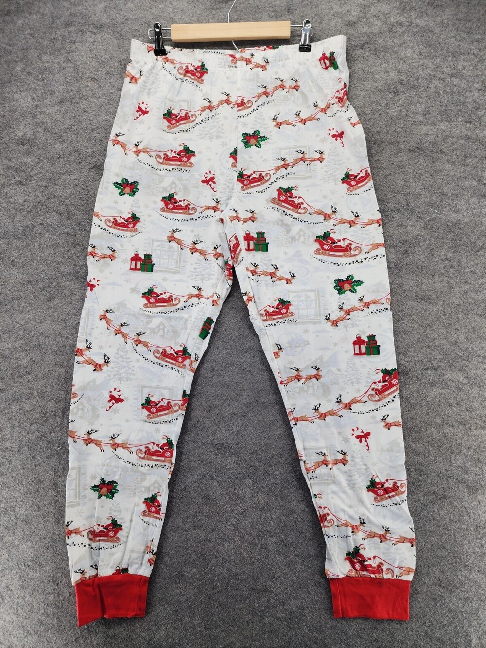 PJ Place Pajama Pants Adult Large Long Sleeve White Red Christmas